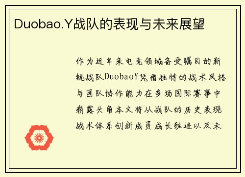Duobao.Y战队的表现与未来展望
