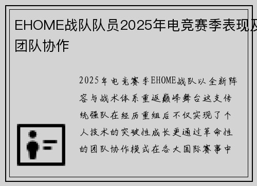 EHOME战队队员2025年电竞赛季表现及团队协作