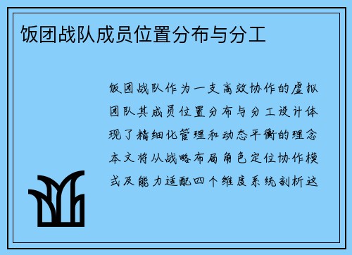 饭团战队成员位置分布与分工